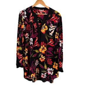 Nygard‎ Womens Floral Tunic Top Size L Artsy Bold Lagenlook Maximalist Tropical